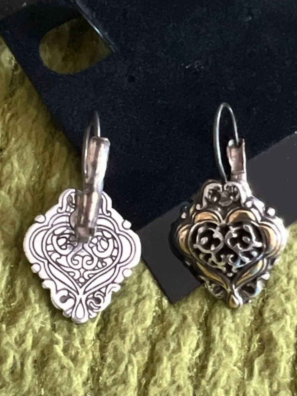 Brighton stylish Vintage Two-Tone Heart Filigree Drop Earrings - Gold and Silver